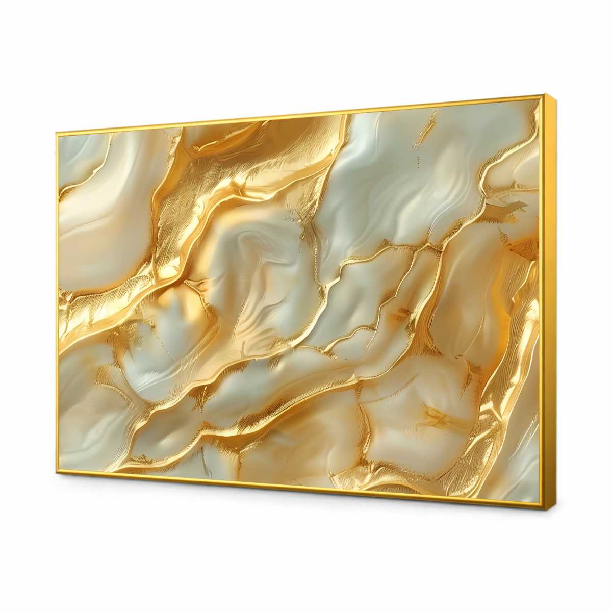 Quadro Decorativo Abstrato Ouro e Branco Luxuoso